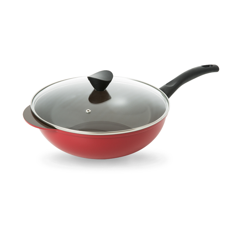 韩国RICHEF重力浇铸ih加热无油烟不粘陶瓷炒锅 大红 M