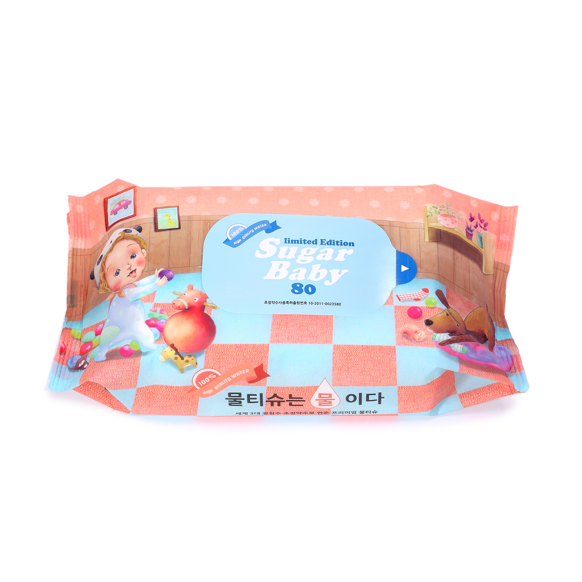 韩国Sugar Baby天然矿泉水婴儿湿巾80片Basic三包装