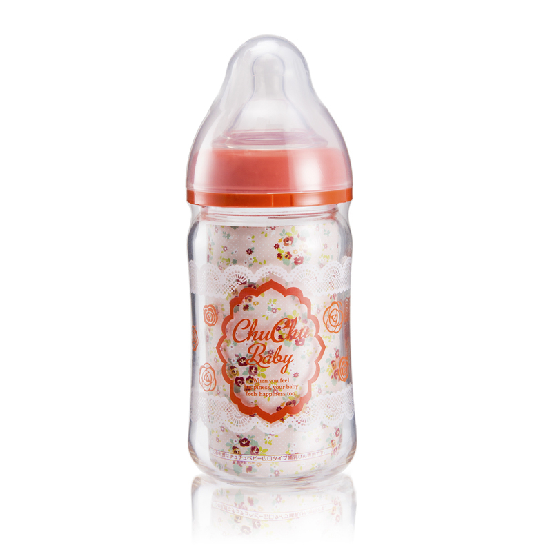 日本啾啾baby 可爱妈妈玻璃宽口奶瓶（蕾丝）160ML