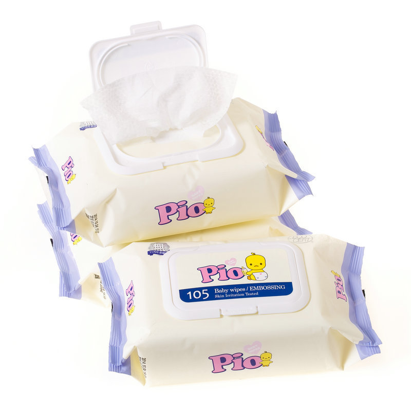 韩国Pio天然矿泉水婴儿湿巾105片Premium Embo/Cap三包装