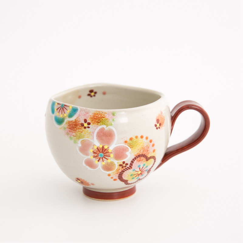 日本虚空藏窑 花之小巷系列粉色九谷烧手工带柄杯-虚空藏窑日本石川县 日本虚空藏窑 花之小巷系列粉色九谷烧手工带柄杯