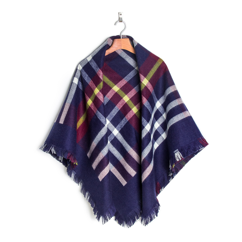 JUNGHWA 韩国英伦风羊毛款保暖围巾 湖蓝格子