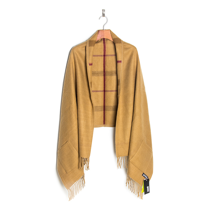 JUNGHWA 韩国英伦风披风版围巾 知性浅咖啡格子