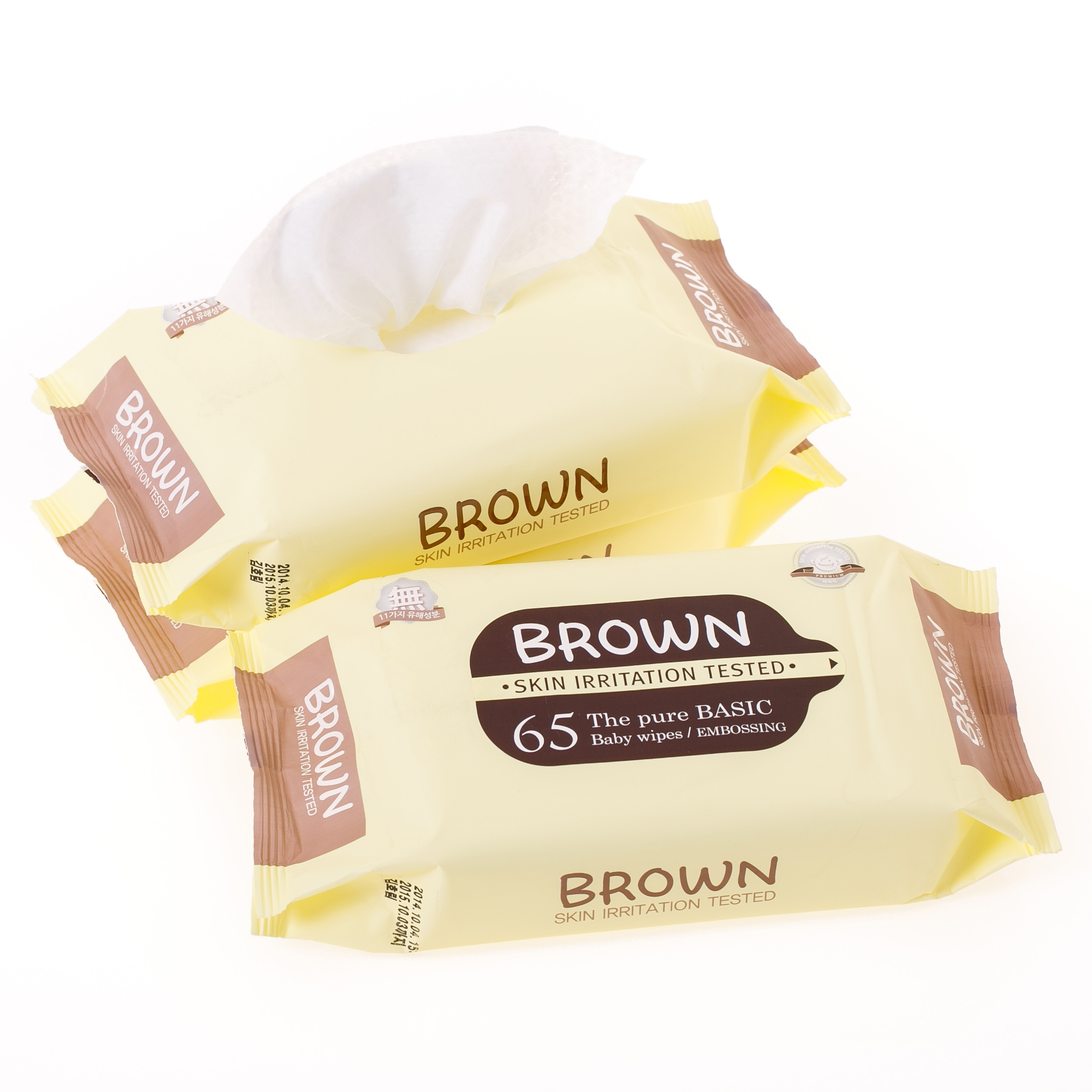 韩国BROWN天然矿泉水婴儿湿巾65片Organic/Embo三包装
