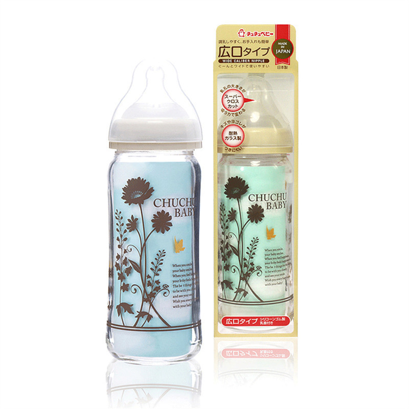 日本啾啾baby 可爱妈妈玻璃宽口奶瓶 240ML