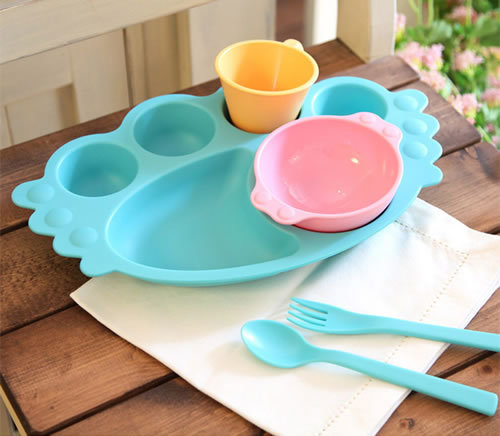 韩国uinlui天然甘蔗制成儿童餐具炫彩7件套装