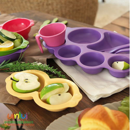 韩国uinlui天然甘蔗制成儿童餐具炫彩双格碗200ml