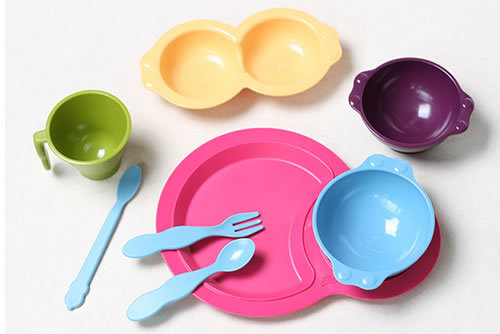 韩国uinlui天然甘蔗制成儿童餐具炫彩7件套装