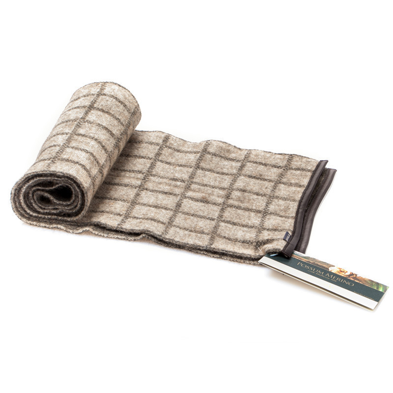 新西兰McDonald Textile 羊皮边方格围巾 咖啡 M