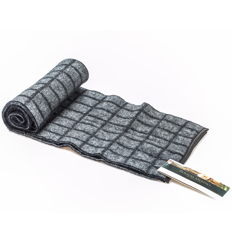 新西兰McDonald Textile 羊皮边方格围巾 灰蓝 M