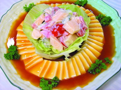 日本千叶县的千叶豆腐沙律-秘制鲍汁+水果美味可口-日本-北海道 日本千叶县的千叶豆腐沙律-秘制鲍汁+水果美味可口-日本-北海道