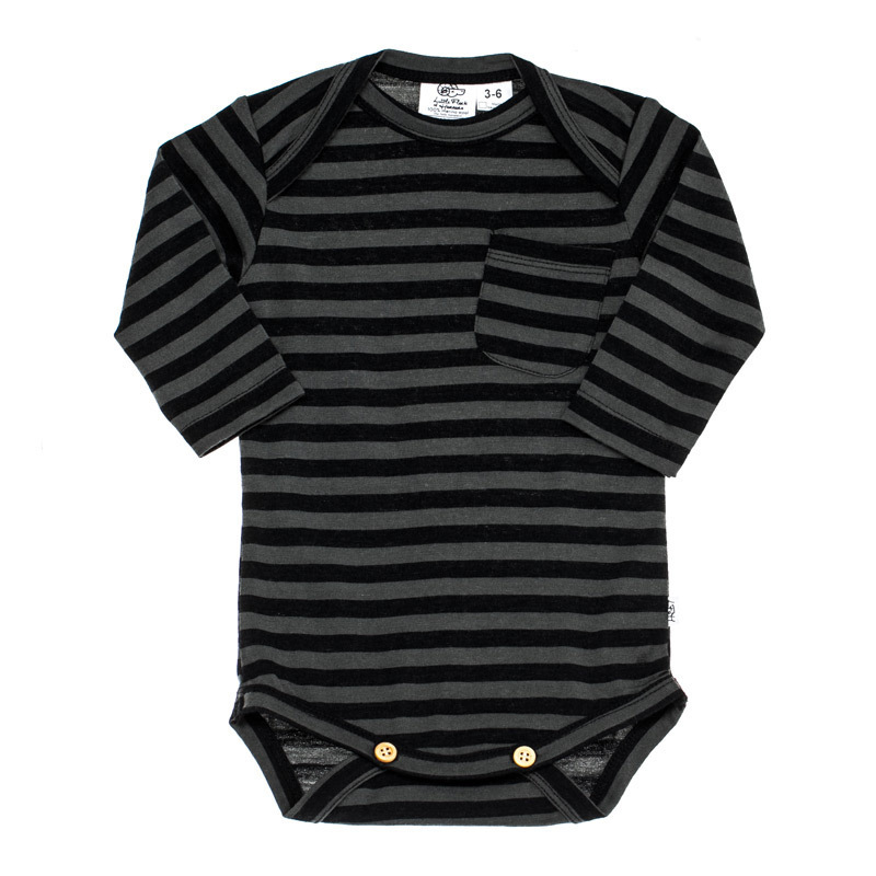 LFOH The Boss 100%美丽诺羊毛长袖连身衣 灰黑条纹 3-6个月