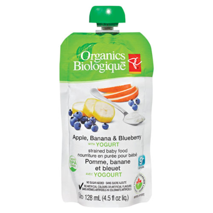 Loblaws超市PC有机苹果香蕉和蓝莓混合酸奶婴儿食品