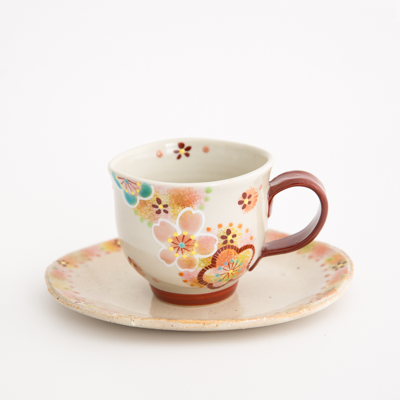 日本虚空藏窑 花之小巷系列九谷烧手工咖啡杯(带碟)-虚空藏窑日本石川县 日本虚空藏窑 花之小巷系列九谷烧手工咖啡杯(带碟)