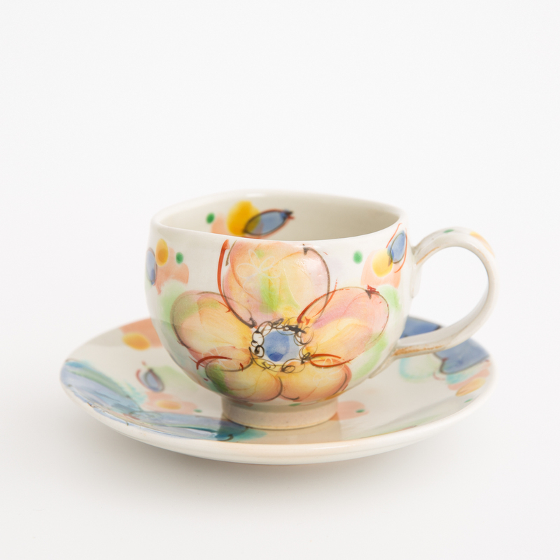 日本虚空藏窑 风之舞语系列九谷烧手工咖啡杯(带碟)-虚空藏窑日本石川县 日本虚空藏窑 风之舞语系列九谷烧手工咖啡杯(带碟)