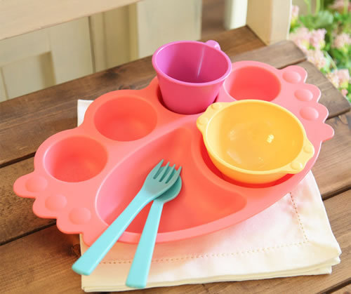 韩国uinlui天然甘蔗制成儿童餐具炫彩7件套装