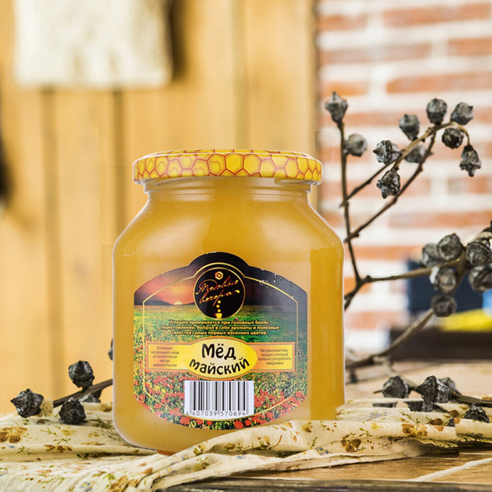 俄罗斯原装进口蜂蜜蜂蜜晚宴天然野生椴树蜜洋槐蜜百花蜜500g五月花蜜500g玻璃瓶(0694)