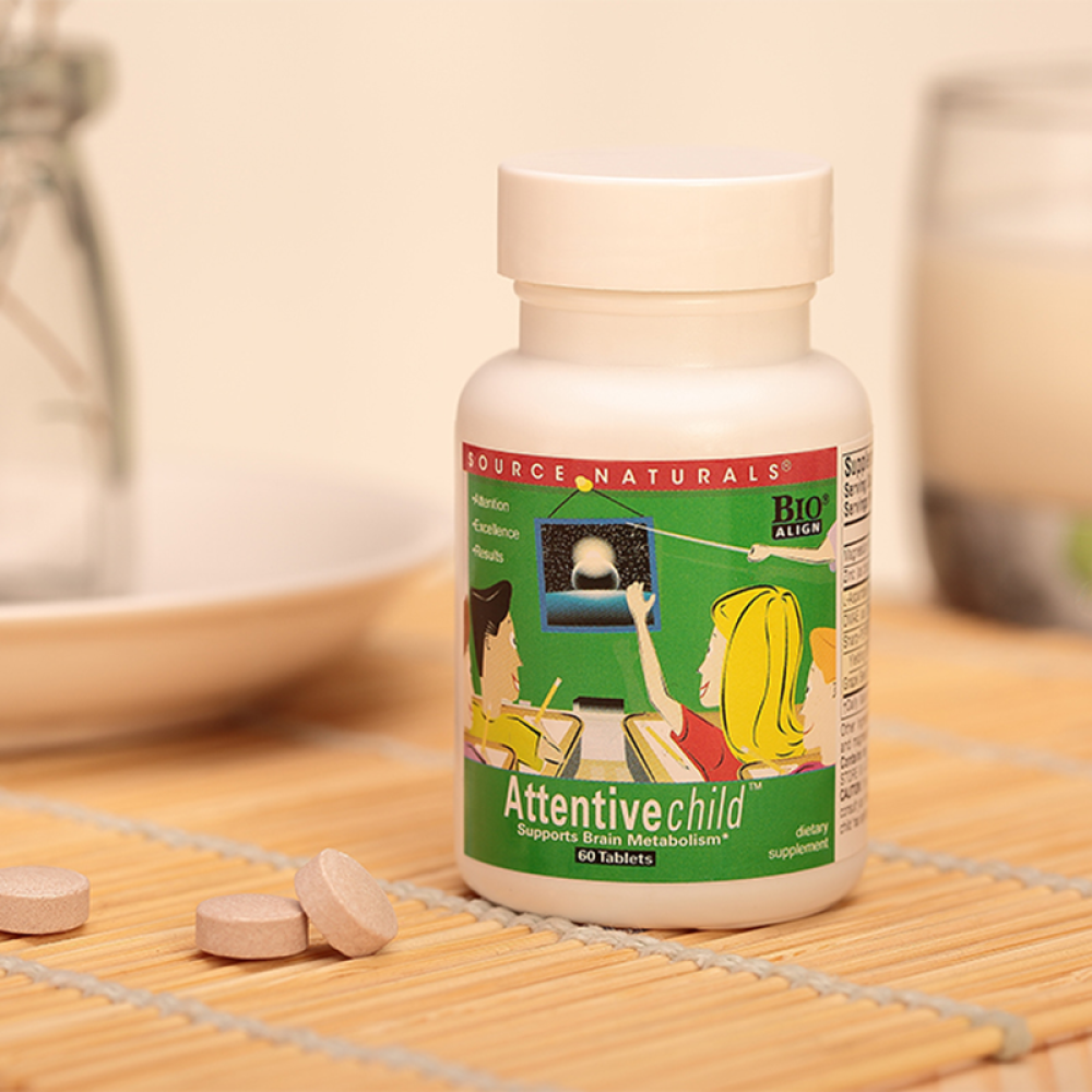 美国原装SourceNaturals儿童注意力片60粒镁锌元素儿童保健品