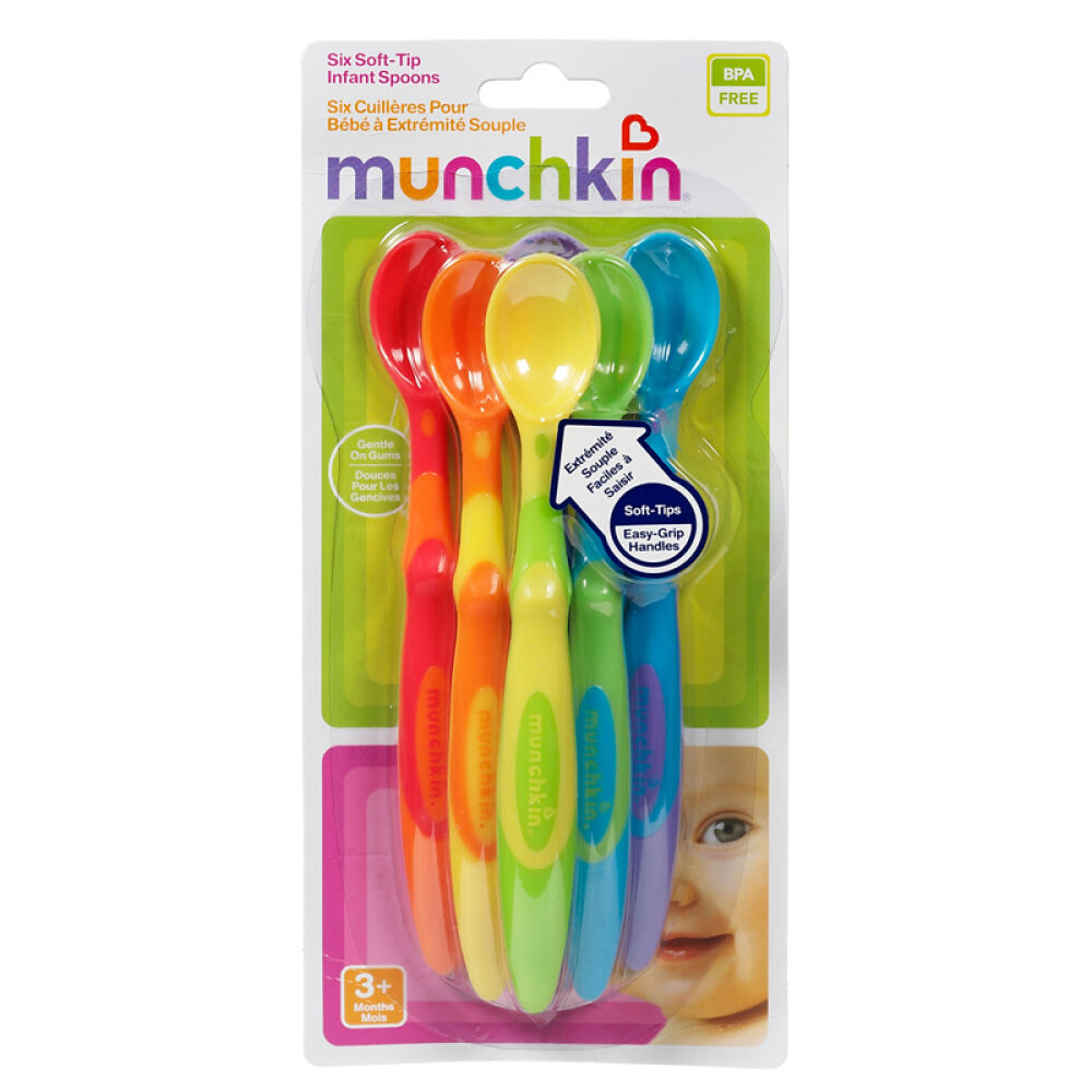 美国进口Munchkin满趣健儿童餐具婴儿碗勺软头勺6个装