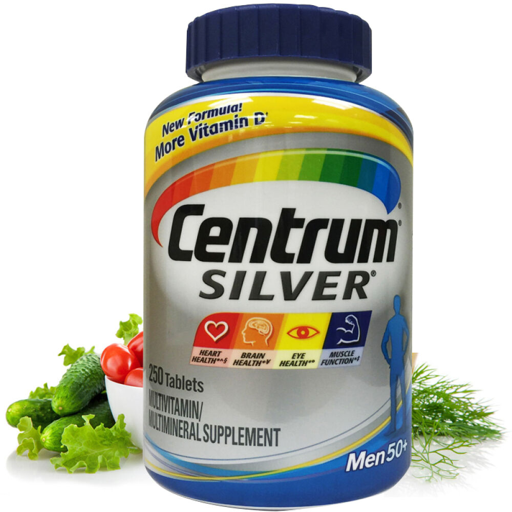 【全球购】善存Centrum银片银50+中老年矿物质多种维生素男女善存组合装250粒x2