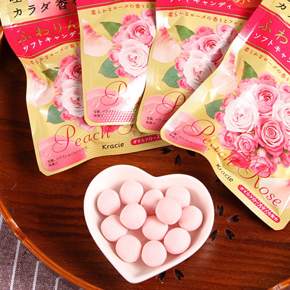 日本Kracie嘉娜宝香体糖玫瑰花香软糖清新口气进口零食玫瑰水蜜桃随机发32g*1袋