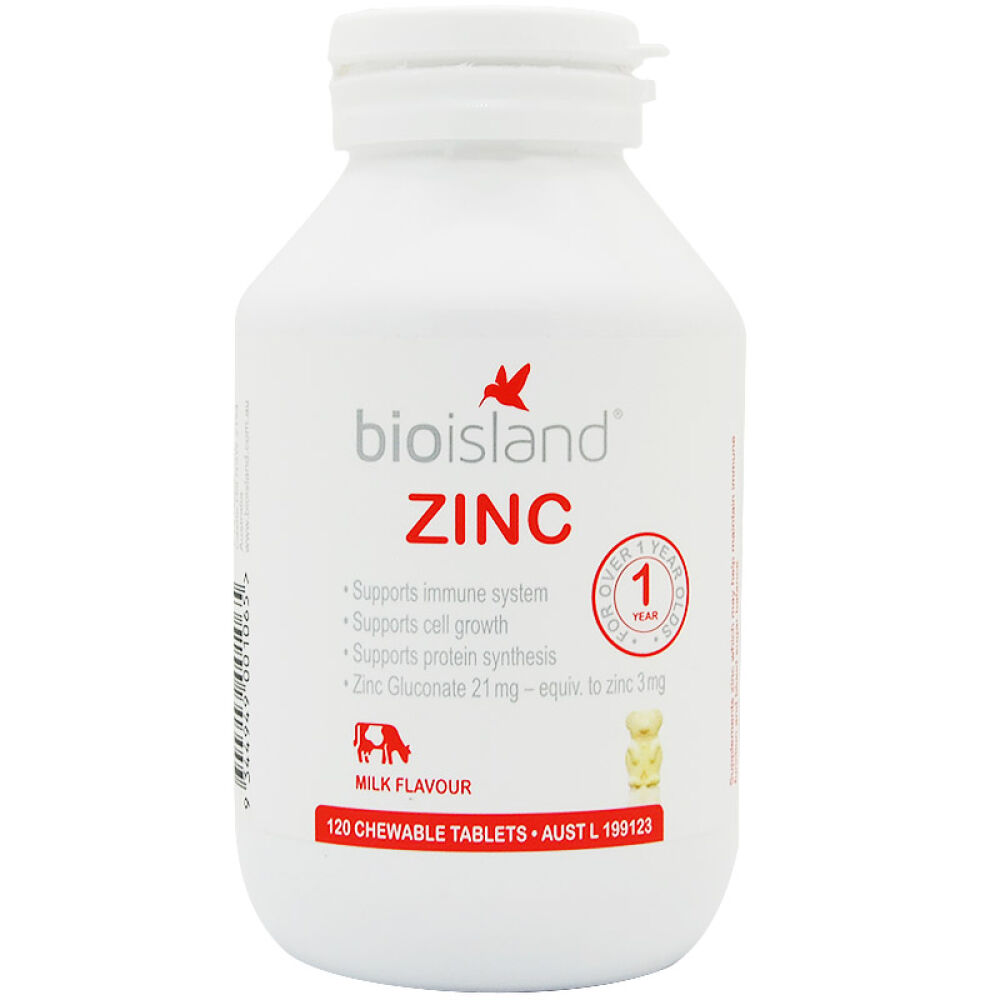 澳洲Bioisland原装进口婴幼儿宝宝儿童/乳钙补钙/补充DHA/儿童补锌片1岁+zinc补锌小熊咀嚼片纠正偏食120片