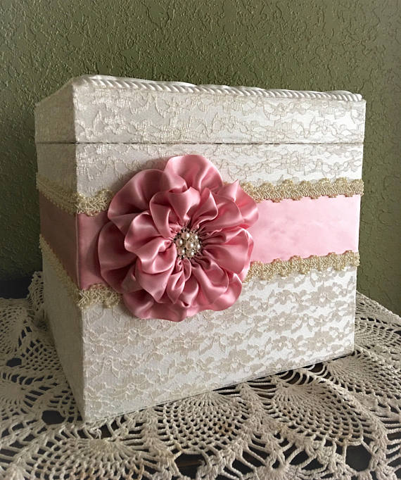 weddingcardbox,weddingmoneybox,keepsakebox,rosepink,lace,pearls