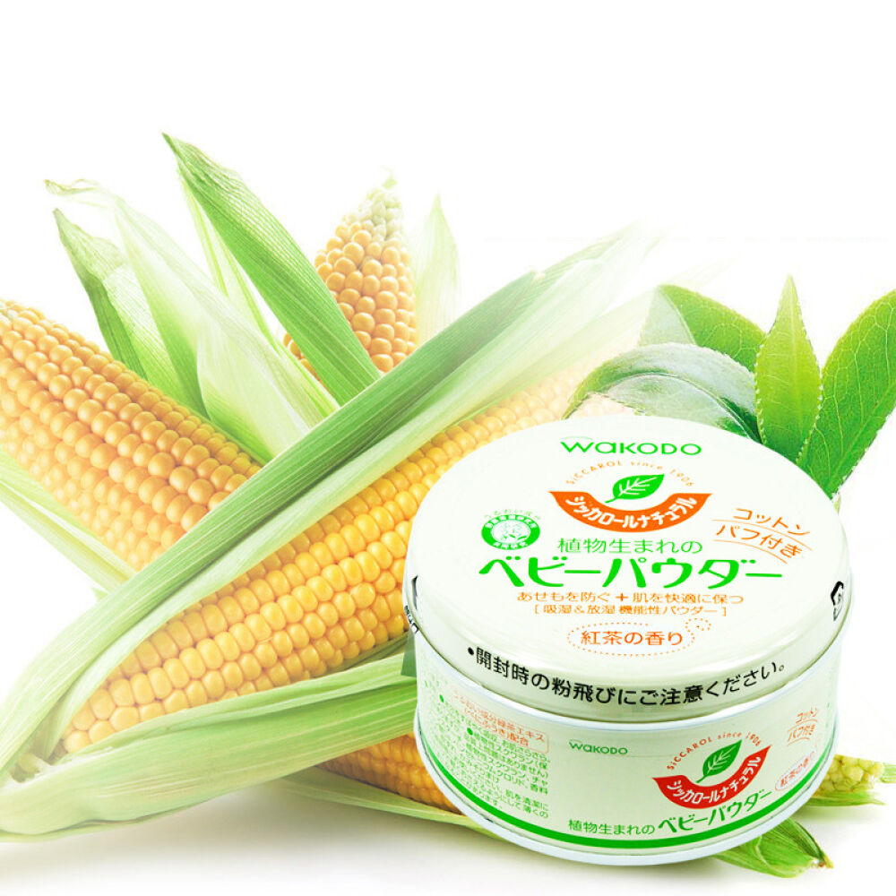 【全球购】日本和光堂新生儿婴儿宝宝痱子粉/湿巾/洗手液和光堂婴儿红茶爽身粉痱子粉120g带粉扑