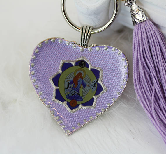 Angeloudia"Jeremiel"KeyChainPurseGoodLuckCharmClaspGuardianAngelArchangelJewelryHeartlightpurpleTasselGiftWoman