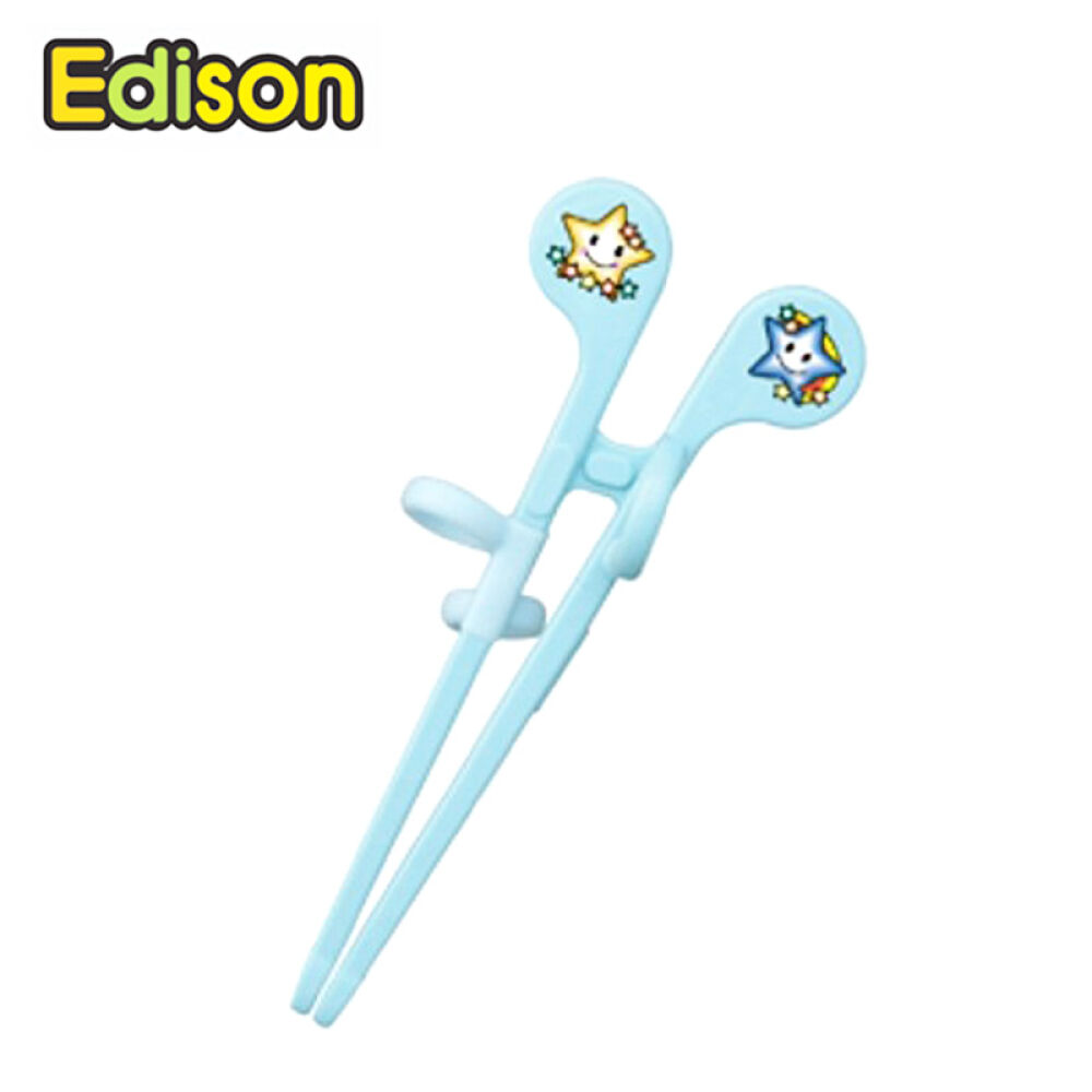全球购日本进口KJCEdison爱迪生婴幼儿童学习训练套装餐具宝宝不锈钢叉勺学习筷子edison2岁学习筷蓝色