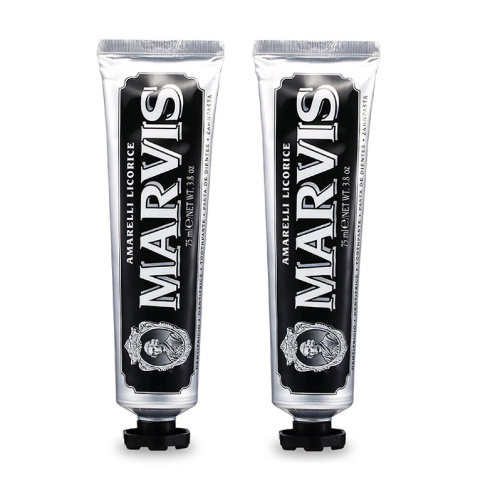 意大利MARVIS玛尔斯牙膏薄荷去口臭牙渍进口成人儿童爱马仕牙膏黑色甘草搭配两支装黑色甘草两支装
