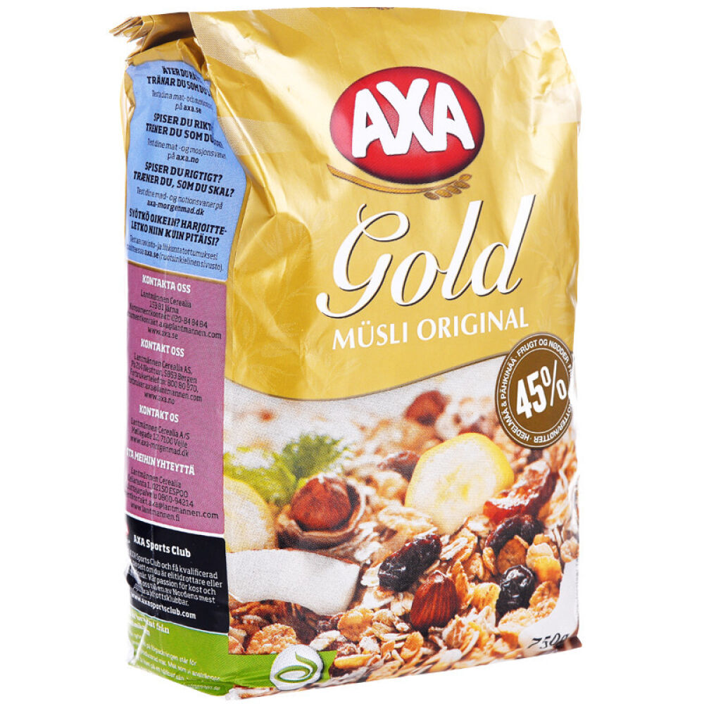 丹麦原装直邮【瑞典AXA】燕麦水果坚果营养即食麦片早餐AXA黄金坚果水果什锦早餐750克直邮