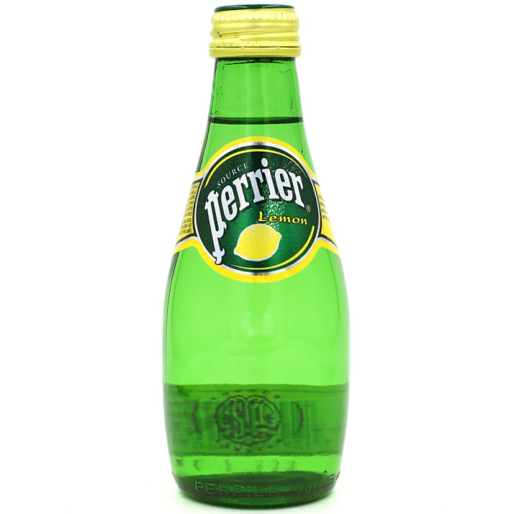 自营法国进口巴黎水perrier气泡矿泉水(柠檬味)玻璃瓶装200ml*24瓶/箱