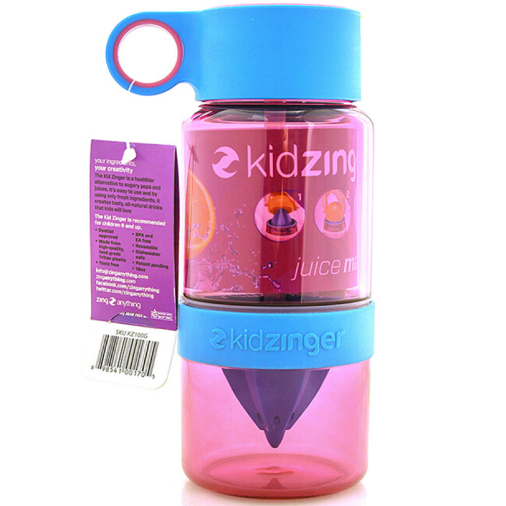 【全球购】柠檬杯Kidzinger活力瓶美国进口带吸管手动儿童水果榨汁杯473ml粉色