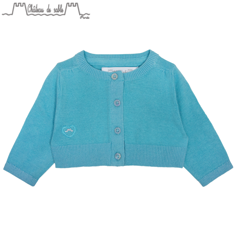 ChateauDeSableAMELIE女童开襟羊毛衫全棉针织衫#021青绿色10Y