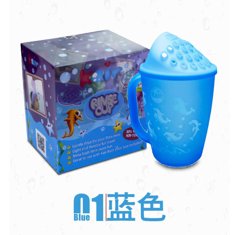【全球购】美国进口kair婴儿宝宝洗头帽/花洒杯可调婴儿洗澡帽沐浴水勺宝宝爱上洗澡杯形洗头花洒蓝色