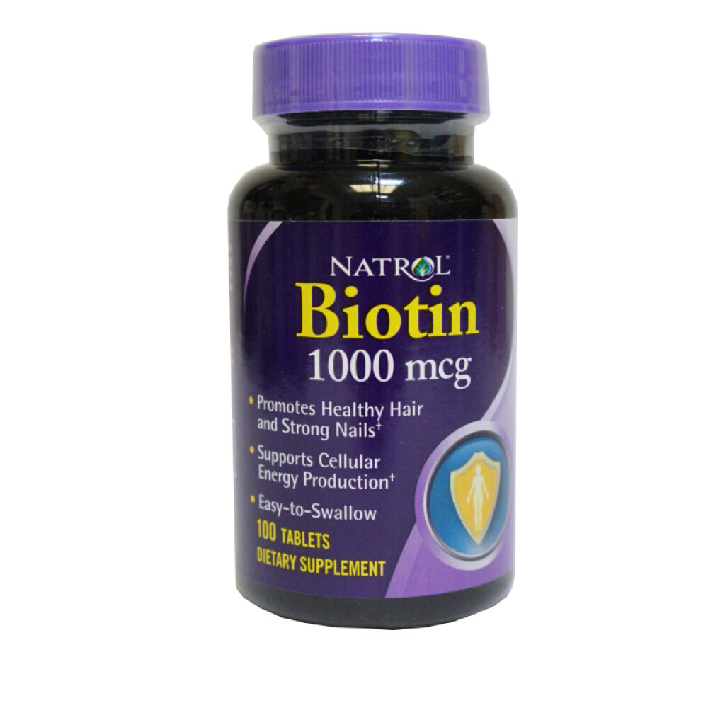 NatrolBiotin维生素H生物素片1000mcg100片防脱发掉发营养头发指甲2瓶