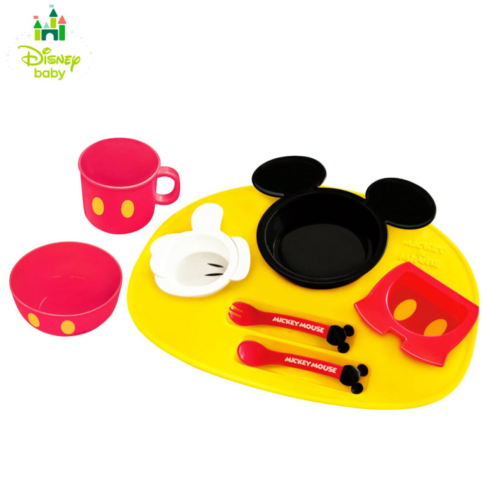 全球购日本进口Disney迪士尼/迪斯尼锦化成米奇-米妮儿童餐具餐盘套装六件套米奇黄色八件套装