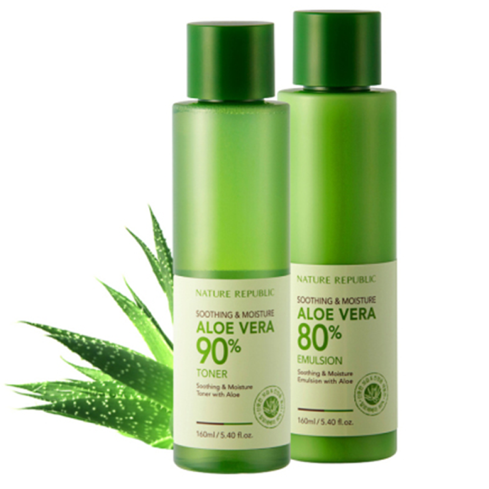 NatureRepublic自然乐园芦荟胶男女祛痘消印补水保湿面膜套装荟水+芦荟乳液