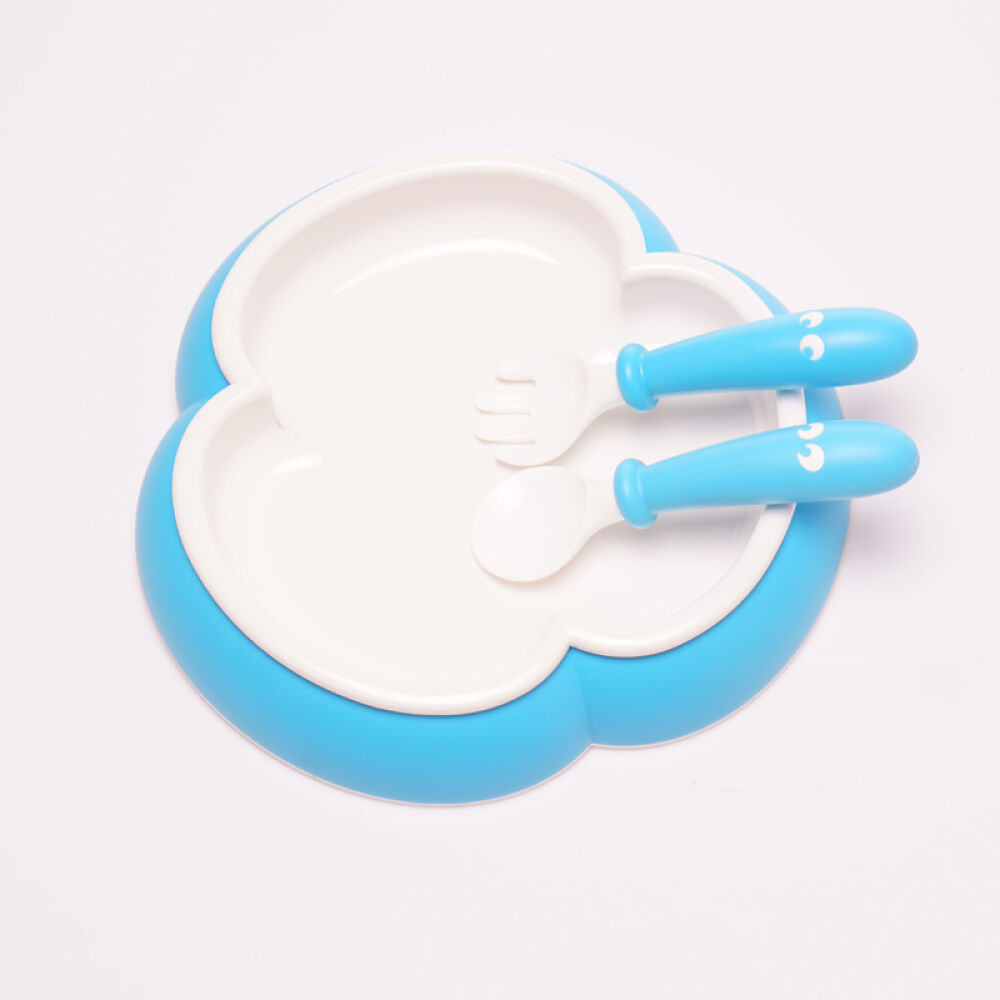 瑞典babybjorn宝宝餐盘环保儿童餐具汤匙套装孩子餐具套装拆单蓝盘+蓝勺+蓝叉无包装