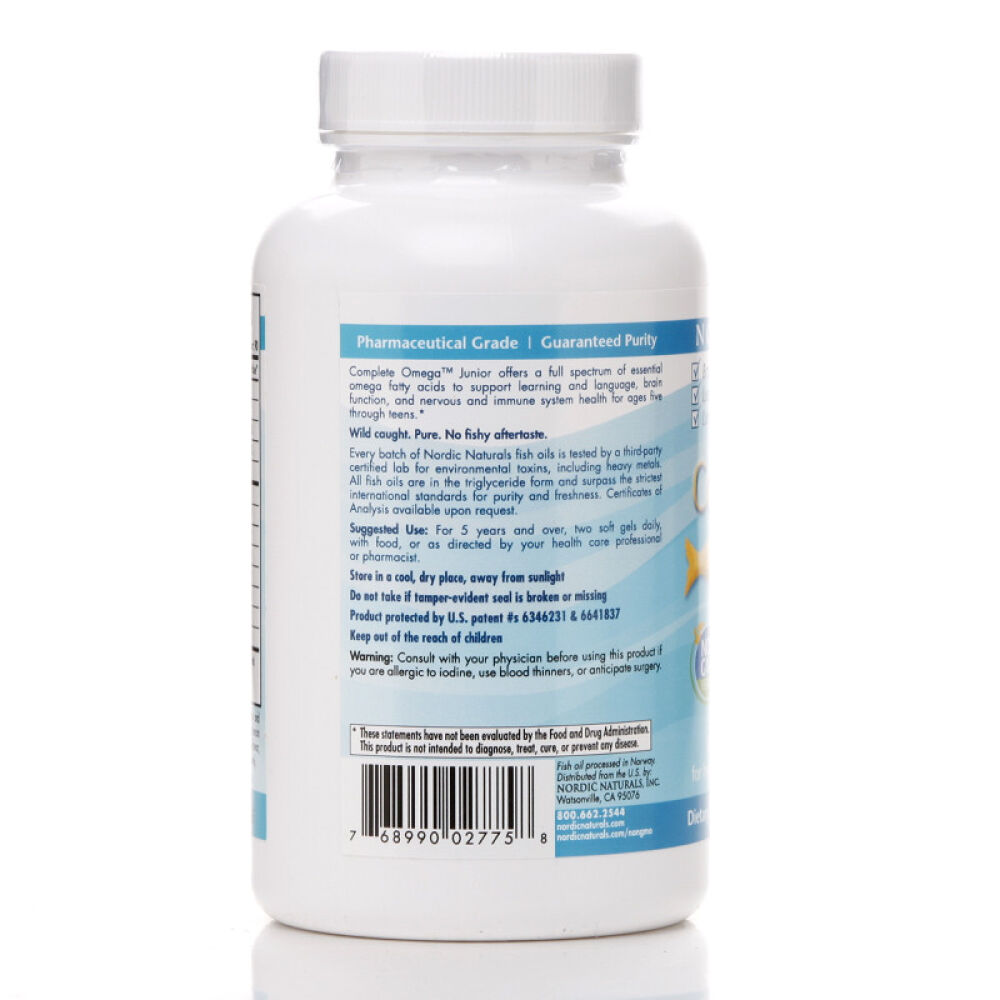 美国进口挪威小鱼NordicNaturals儿童omega青少年DHA鱼油180粒1瓶装(5岁以上)