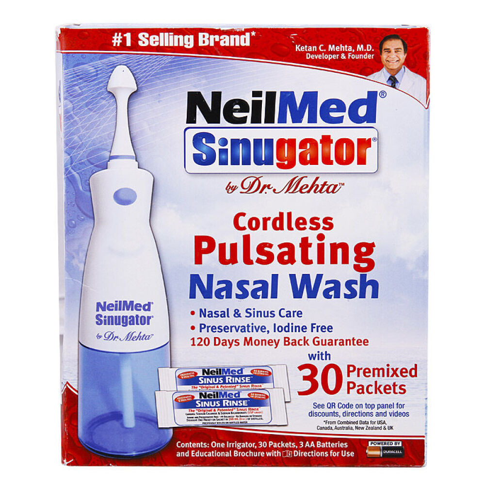 美国进口原装正品Neilmed成人通鼻手动洗鼻器壶鼻腔冲洗器护理器洗鼻盐清理鼻腔缓解鼻塞干电动脉冲洗鼻器+30包盐