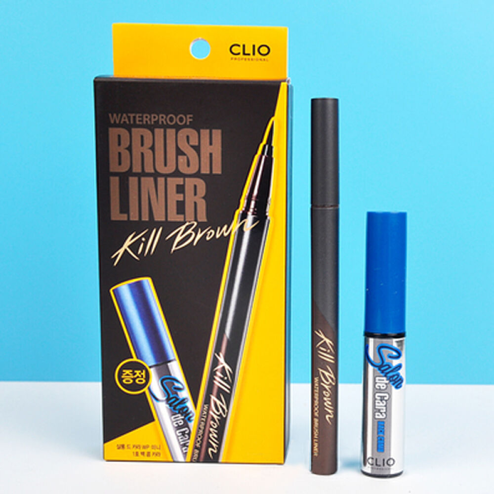 clio柯莱欧魅黑杀手防水眼线液软头棕色送睫毛膏