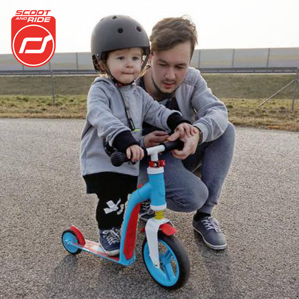 【全球购】奥地利scootride酷骑儿童两用滑板车平衡车可坐可滑可升降滑车1-3岁蓝红色