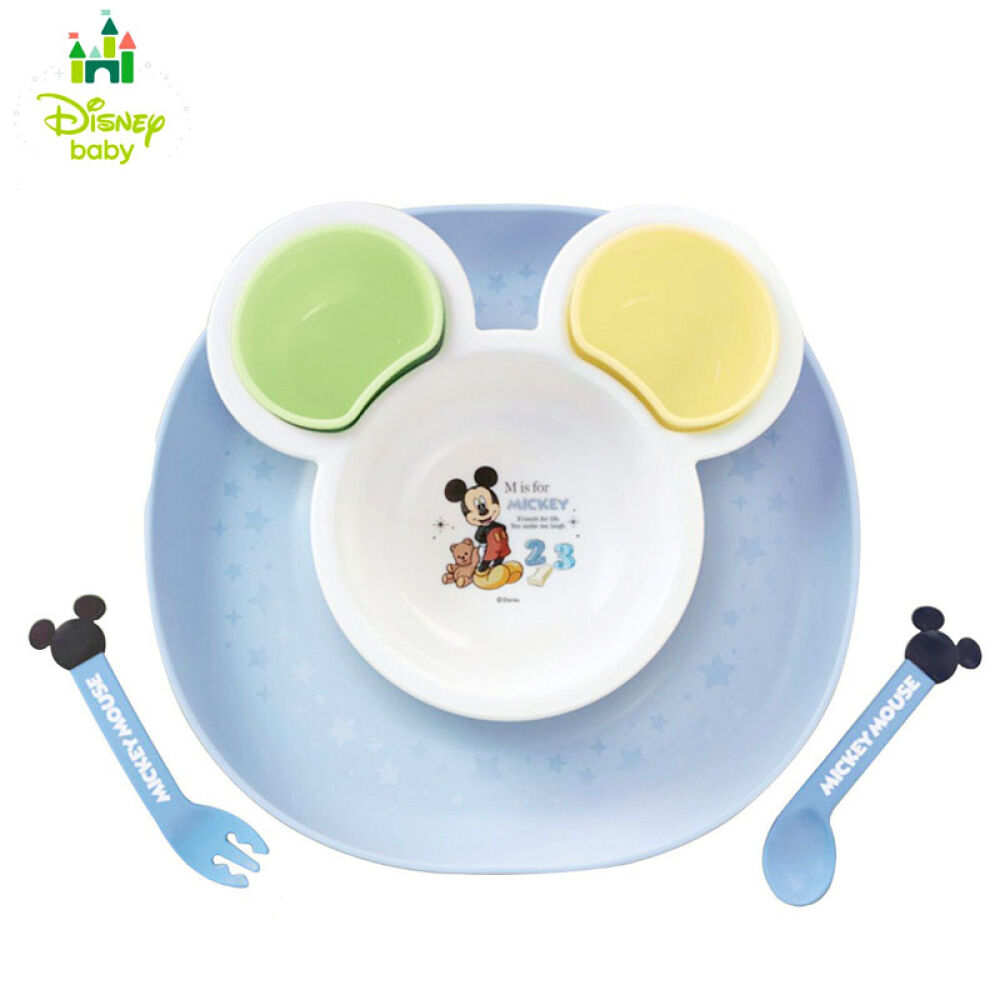 全球购日本进口Disney迪士尼/迪斯尼锦化成米奇-米妮儿童餐具餐盘套装六件套米奇蓝色六件套