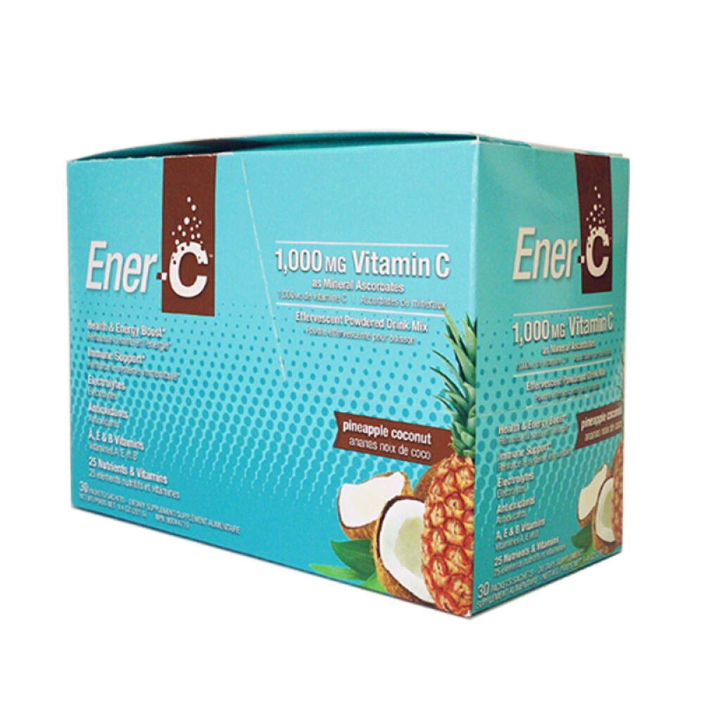 【全球购】海外直邮加拿大EnerC1000毫克维生素泡腾冲剂菠萝椰子味30包