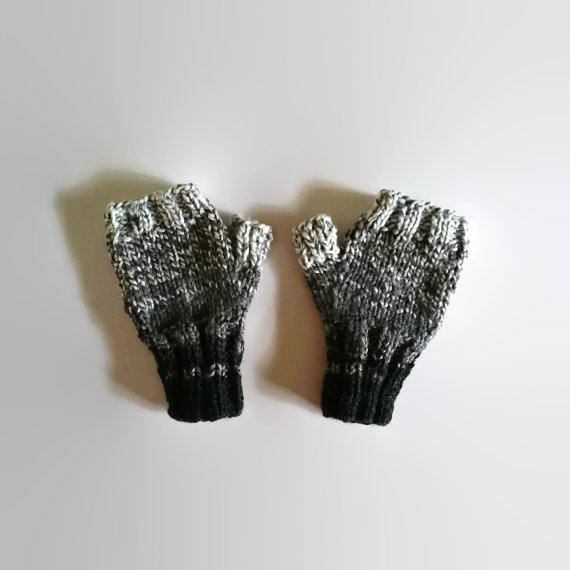 GradateGrayWoolFingerlessMitts,WomanMittens,Gloves,FallFashion,WinterAccessories,ChunkyKnit,Mens,HandWarmersKnitted