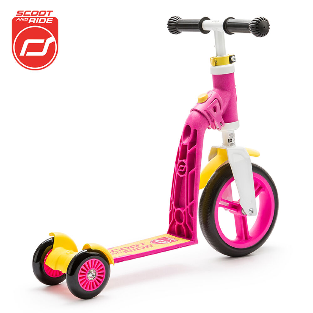 奥地利scootride儿童滑板车骑滑2合1滑板车平衡可坐粉黄色