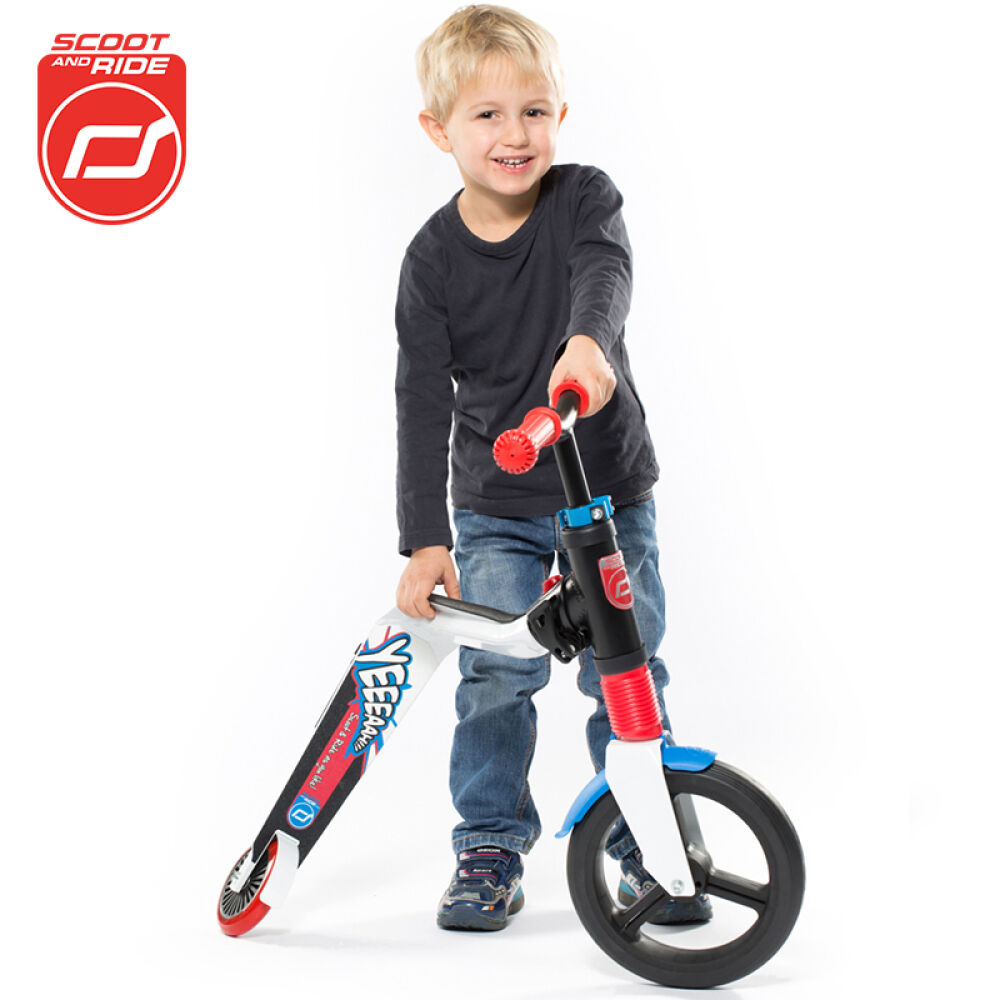 【全球购】奥地利scootride酷骑滑威骑士儿童滑板车骑滑2合1可坐平衡车3-6岁红蓝色