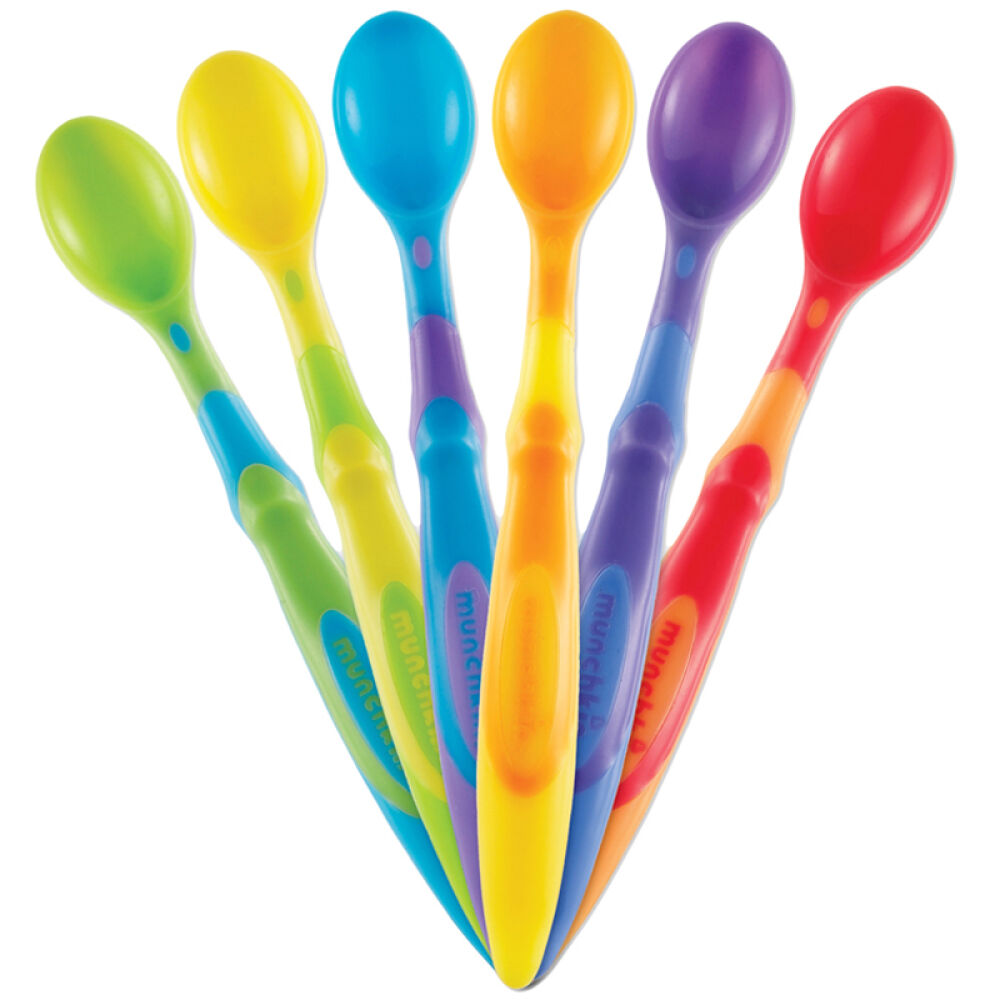 美国进口麦肯齐满趣健Munchkin婴儿吸盘碗软头勺零食杯宝宝训练碗儿童餐具彩色长柄小勺子6只装